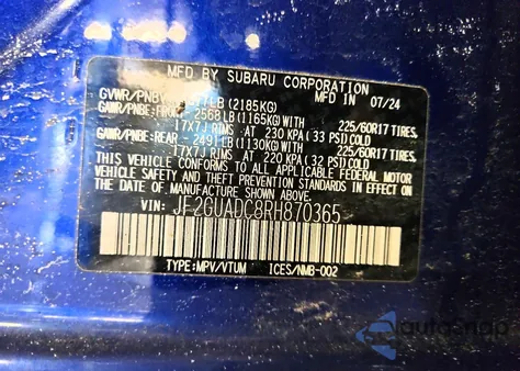 2024 Subaru Crosstrek Premium z USA, uszkodzony, nr VIN JF2GUADC8RH870365